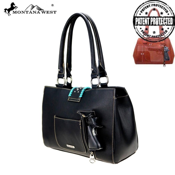 Montana West Tooled Concealed Carry Satchel Black - Picture 2 of 7